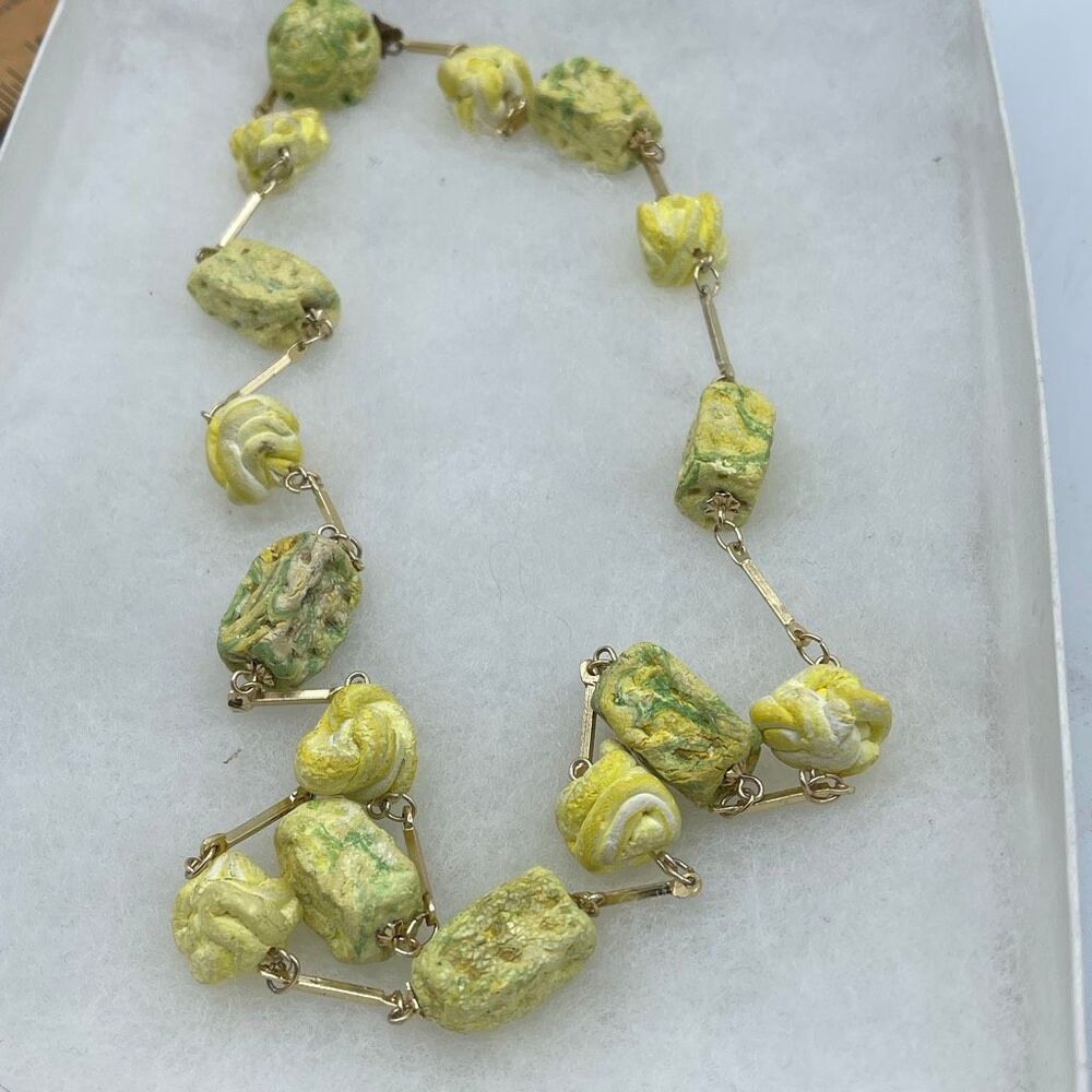 Vintage Green Chartreuse glittery Midcentury Japan necklace.